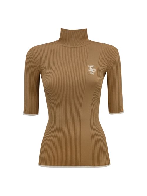 Dolcevita in maglia di viscosa camel/burro con logo college Elisabetta Franchi | MK89M46E2CM2